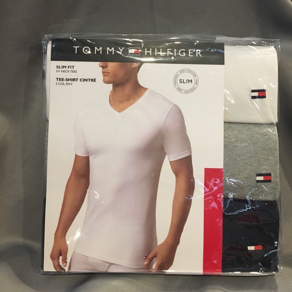 Tommy Hilfiger Slim Fit V-Necks Gray, White, Navy